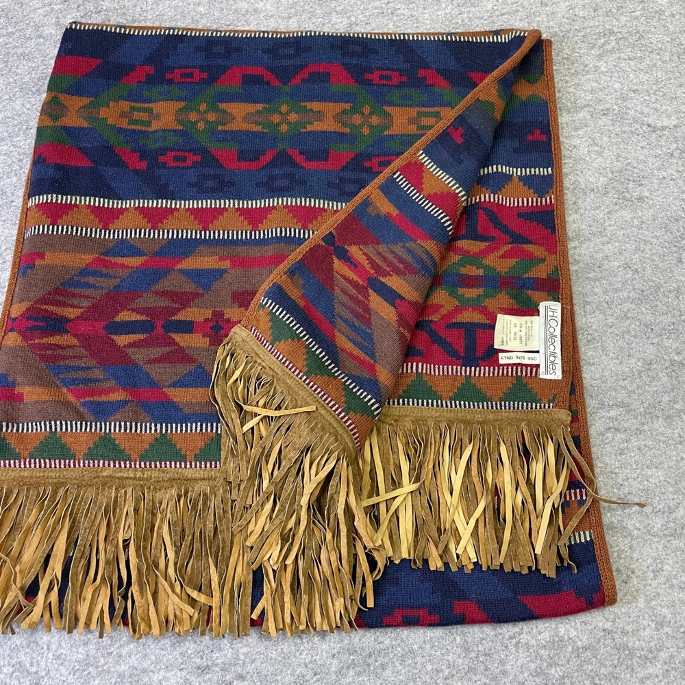 VTG JH Collectibles Southwestern Knit Shawl Wrap Scarf Fringe Trim Geometric - Picture 8 of 14
